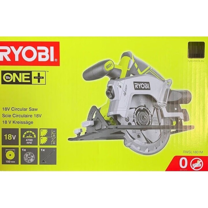 Ryobi RWSL1801M, sega circolare a batteria 18V ONE+, capacità di smussatura a 45 gradi, verde/nero