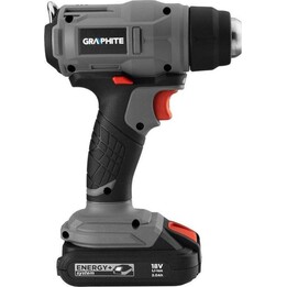 Graphite 58G082, Energy+ 18V Pistola de Calor sin Cable, 550°C Temperatura Máxima, Flujo de Aire Constante, Gris/Negro