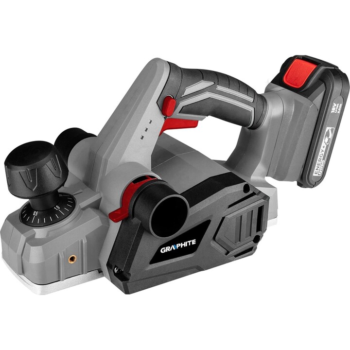 Graphite 58GE135, pialla manuale a batteria Energy+ 18V, profondità di taglio regolabile, grigio/nero