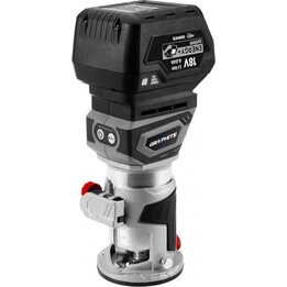 Graphite 58GE140, Défonceuse et coupe-bordure sans fil Energy+ 18V, socle en aluminium, réglage fin, gris/noir