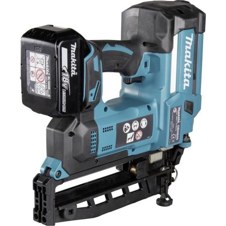 Makita DBN600RTJ, clavadora de acabado sin cable 18V LXT, calibre 16, cargador de 110 clavos, verde azulado/negro