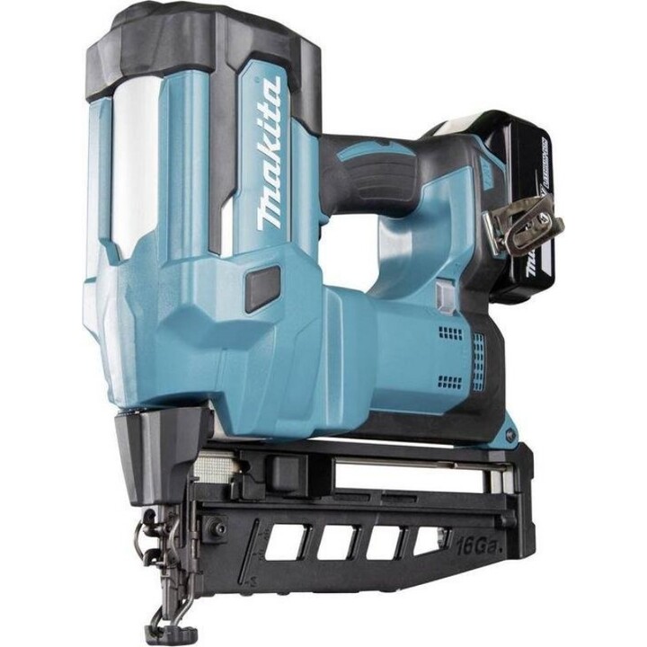 Makita DBN600RTJ, clavadora de acabado sin cable 18V LXT, calibre 16, cargador de 110 clavos, verde azulado/negro