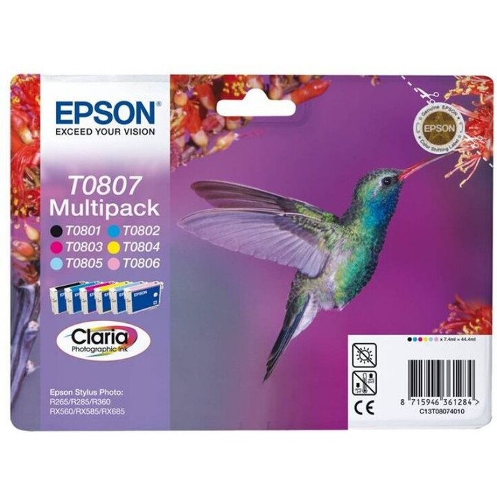 Epson T0807 Colibrì 6-Color Multipack Cartuccia d'inchiostro C13T08074020 Claria Photo