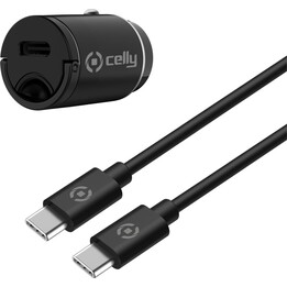 Celly CCMINITYPEC - Cargador de Coche USB-C 20W+Cable USB-C a USB-C [PRO POWER]