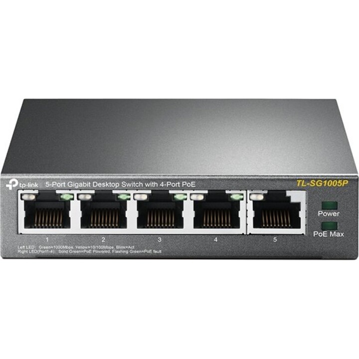 TP-Link TL-SG1005P Commutateur de bureau Gigabit à 5 ports avec 4 ports PoE+ 65W Réseau à grande vitesse