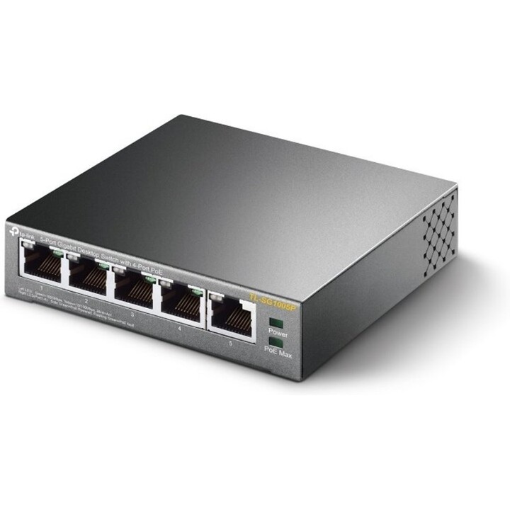 TP-Link TL-SG1005P Commutateur de bureau Gigabit à 5 ports avec 4 ports PoE+ 65W Réseau à grande vitesse