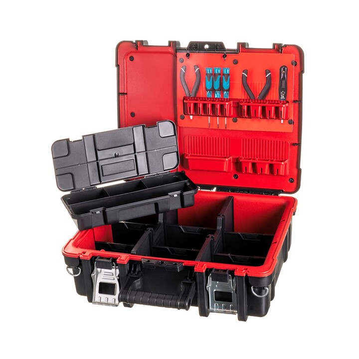 Keter 237003 Valigetta rigida da viaggio/porta accessori, nera/rossa