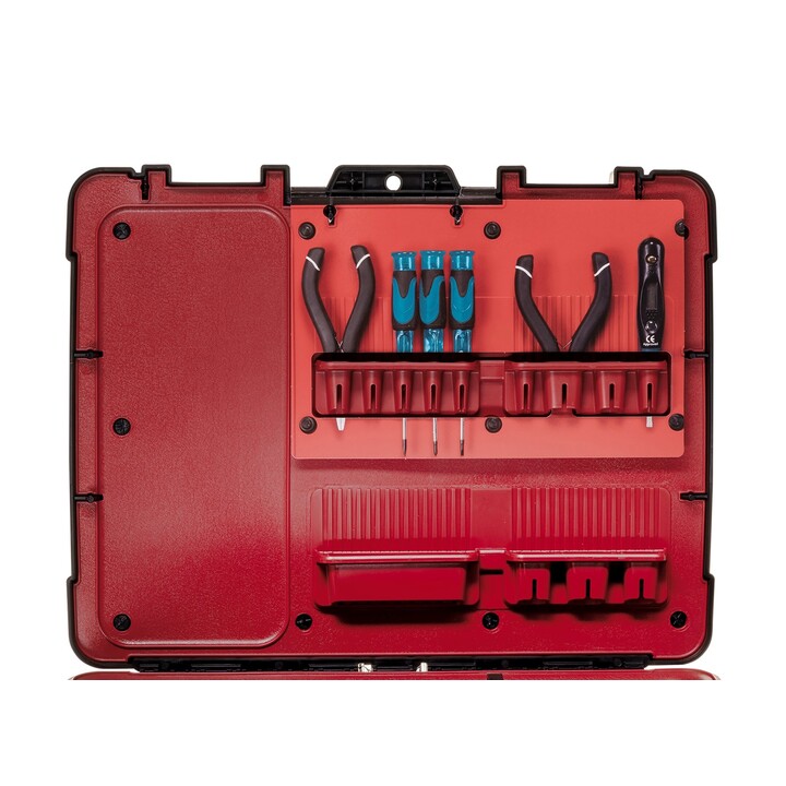 Keter 237003 Valigetta rigida da viaggio/porta accessori, nera/rossa