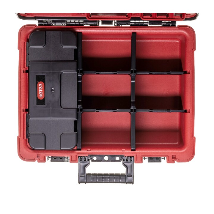 Keter 237003 Valigetta rigida da viaggio/porta accessori, nera/rossa
