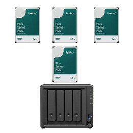 Server NAS Synology DiskStation DS425+ da 48 TB con 4 alloggiamenti + 4 dischi rigidi Synology Plus da 3,5" SATA 6Gb/s da 1