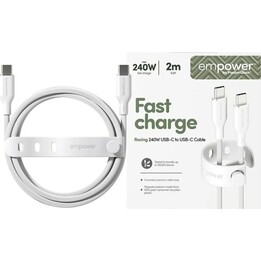 empower™ de PanzerGlass® Racing, cable USB-C a USB-C de 240 W, USB 2.0, 2 m, color blanco plateado.