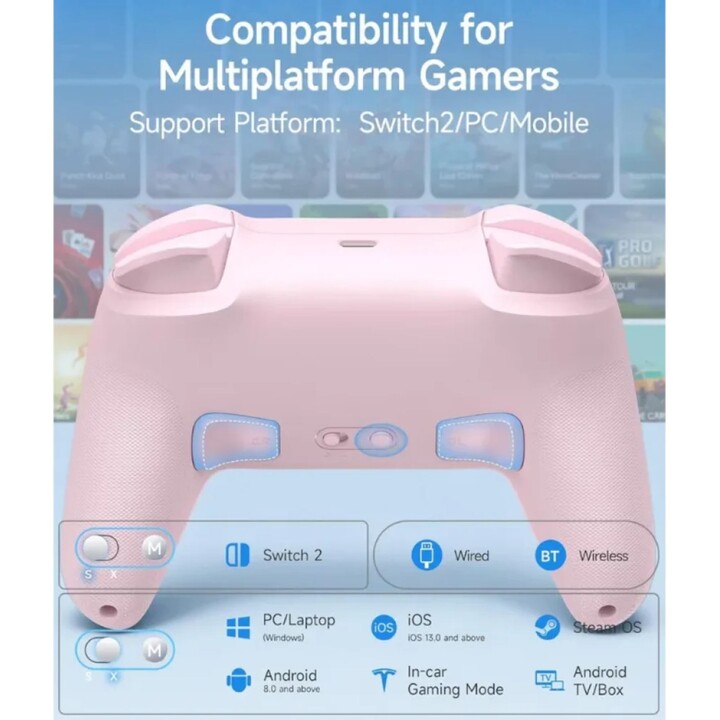 EasySMX S10 Lite Pink - Gamepad per PC, Nintendo Switch e smartphone (Android e iOS)