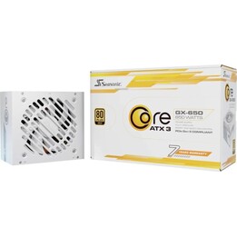 Fonte de alimentação branca modular Seasonic 650W 80+ Gold Core GX-650V2/ATX3.1 com extras avançados