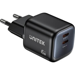 Cargador de red 2x gan 45 w, 2x usb-c pd, qc