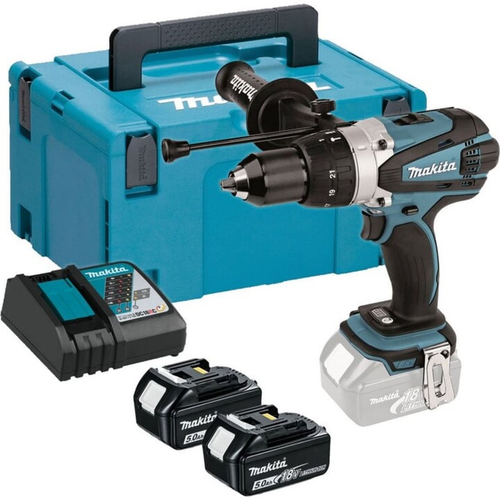 Makita DHP458RTJ Kombi-Bohrmaschine mit 2 x 18V-Akkus und Tragetasche