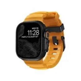Correa NOMAD Rocky Point para Apple Watch de 46 mm/49 mm fabricada en FKM y titanio (color sol, herrajes negros).
