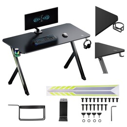 NanoRS gaming desk, black with headphone and cup holder, max. 75kg, dimensions 1200x600x750mm, RS101
