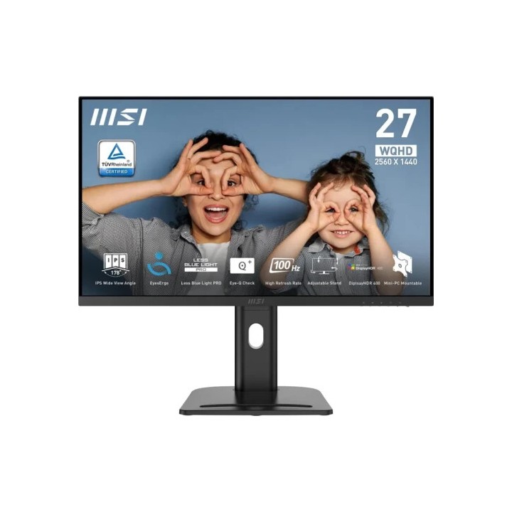 Monitor MSI Pro MP273Q E14. Schermo piatto IPS da 27". Risoluzione 2560x1440. Frequenza di aggiornamento 144Hz. Colore nero