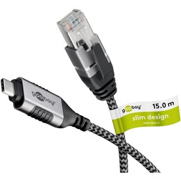 Cable USB-C/RJ45 Goobay de 15 m, color plata y negro.