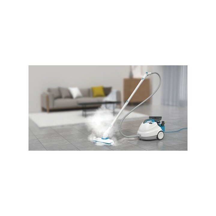 Limpadora a vapor Black & Decker BHSMP2314-QS, cilindro de 1,2 L, 2300 W, azul e branca.