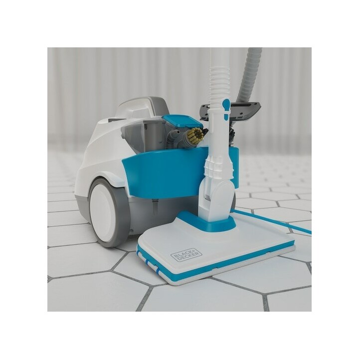 Limpadora a vapor Black & Decker BHSMP2314-QS, cilindro de 1,2 L, 2300 W, azul e branca.