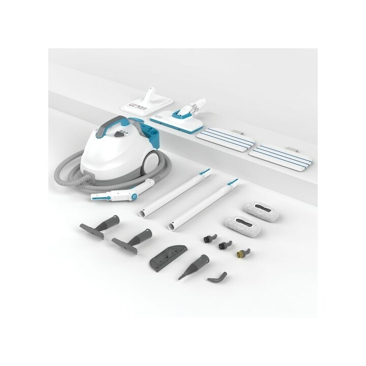Limpadora a vapor Black & Decker BHSMP2314-QS, cilindro de 1,2 L, 2300 W, azul e branca.