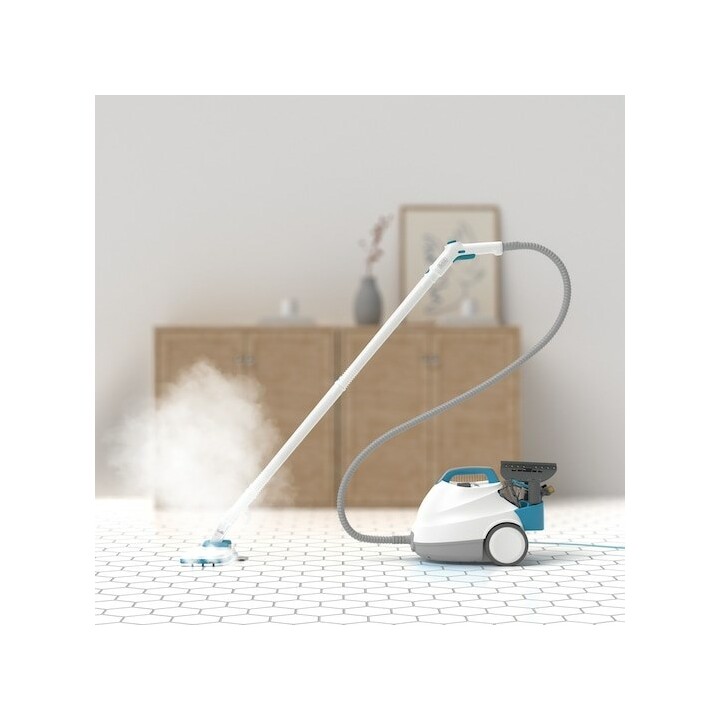 Limpadora a vapor Black & Decker BHSMP2314-QS, cilindro de 1,2 L, 2300 W, azul e branca.