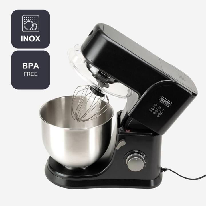 BLACK+DECKER BXKM1001E – 1000W Stand Mixer | 8 Speeds + Turbo | Planetary Mixing