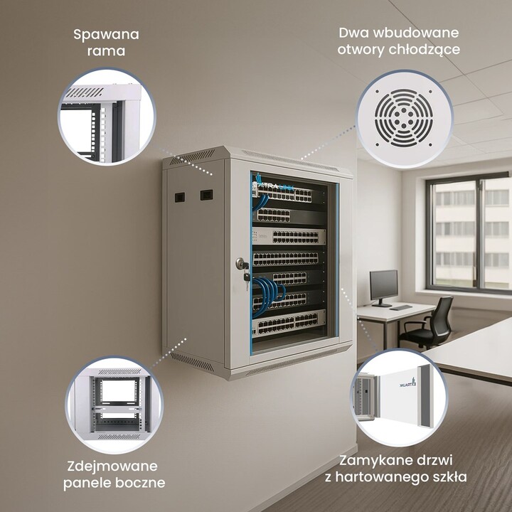 Extralink Rackmount-Schrank 9U 600x450 Grau Wandmontage