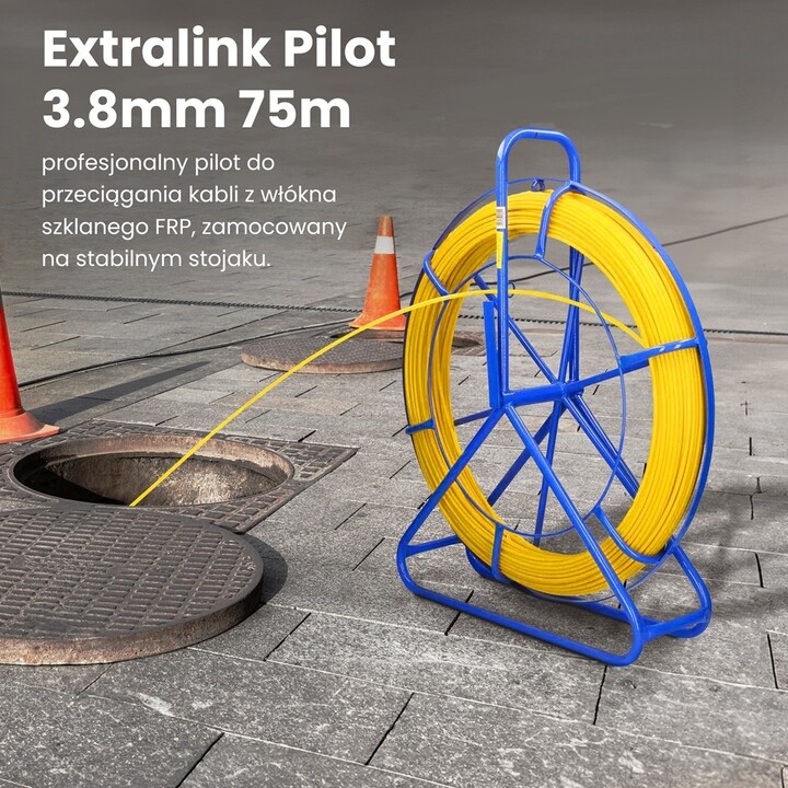 Asta di traino per cavo pilota Extralink 3,8 mm 75 m in fibra di vetro FRP, diametro 3,8 mm, lunghezza 75 m, giallo