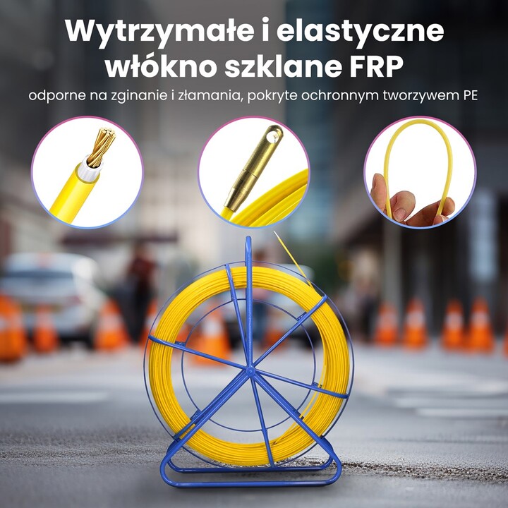 Asta di traino per cavo pilota Extralink 3,8 mm 75 m in fibra di vetro FRP, diametro 3,8 mm, lunghezza 75 m, giallo