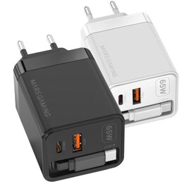 Chargeur mural GaN Mars Gaming MD-GAN65R / 1 port USB Type-C / 1 port USB / 65 W / Noir