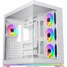 Krux Atron White ATX Mid Tower PC-Gehäuse mit gehärtetem Glas-Seitenteil, vier vorinstallierten 120-mm-Lüftern, Mesh-Frontplatte