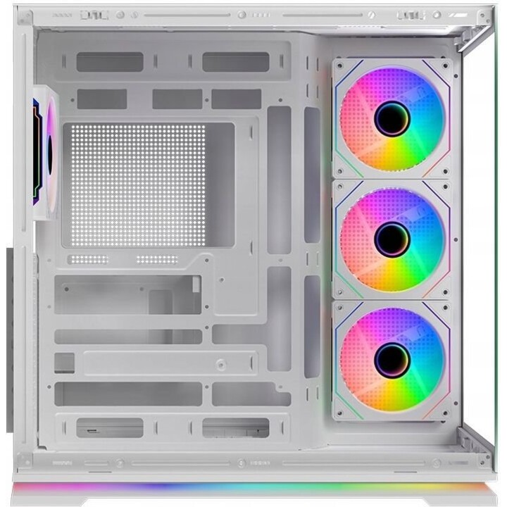 Krux Atron White ATX Mid Tower PC-Gehäuse mit gehärtetem Glas-Seitenteil, vier vorinstallierten 120-mm-Lüftern, Mesh-Frontplatte