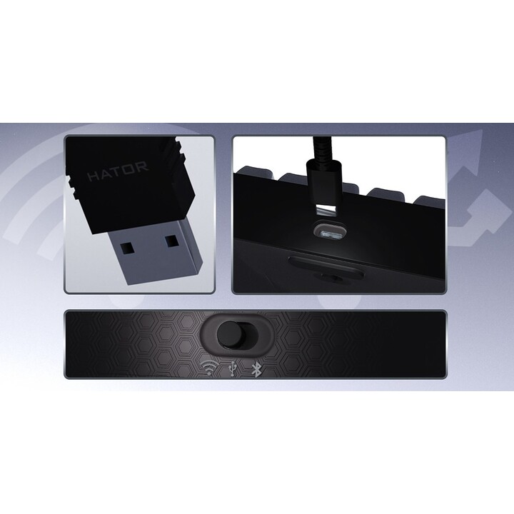 Tastiera da gioco wireless HATOR Skyfall Pro 65 USB + RF Wireless + Bluetooth QWERTY US Inglese Nero, Grigio