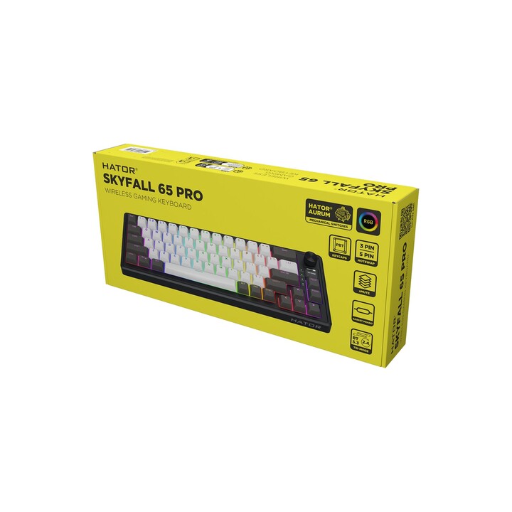 Tastiera da gioco wireless HATOR Skyfall Pro 65 USB + RF Wireless + Bluetooth QWERTY US Inglese Nero, Grigio