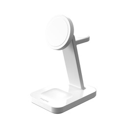 Suporte de carregamento sem fio 3 em 1 mophie Snap+ para fones de ouvido, smartphone e smartwatch, carregador sem fio USB branco