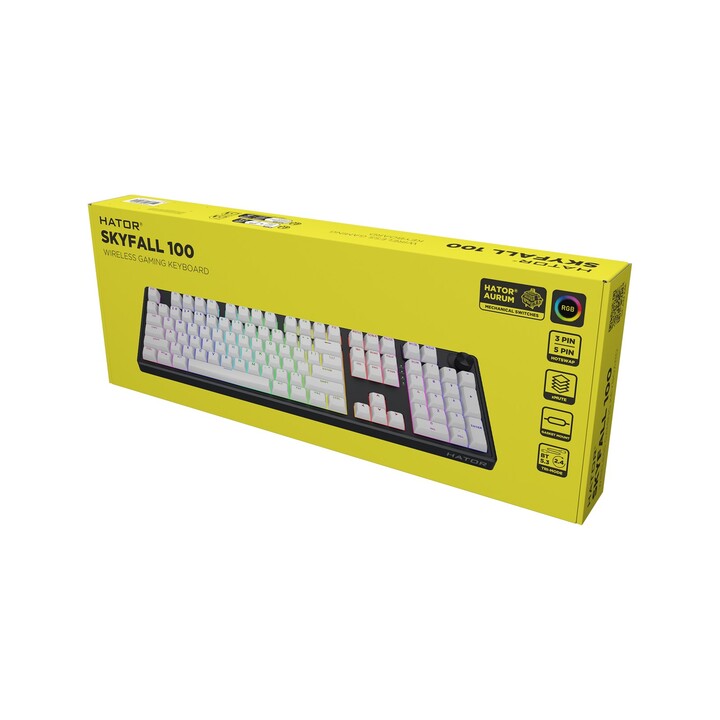 HATOR Skyfall Wireless 100 Gaming Keyboard USB + RF Wireless + Bluetooth QWERTY US English Black, White