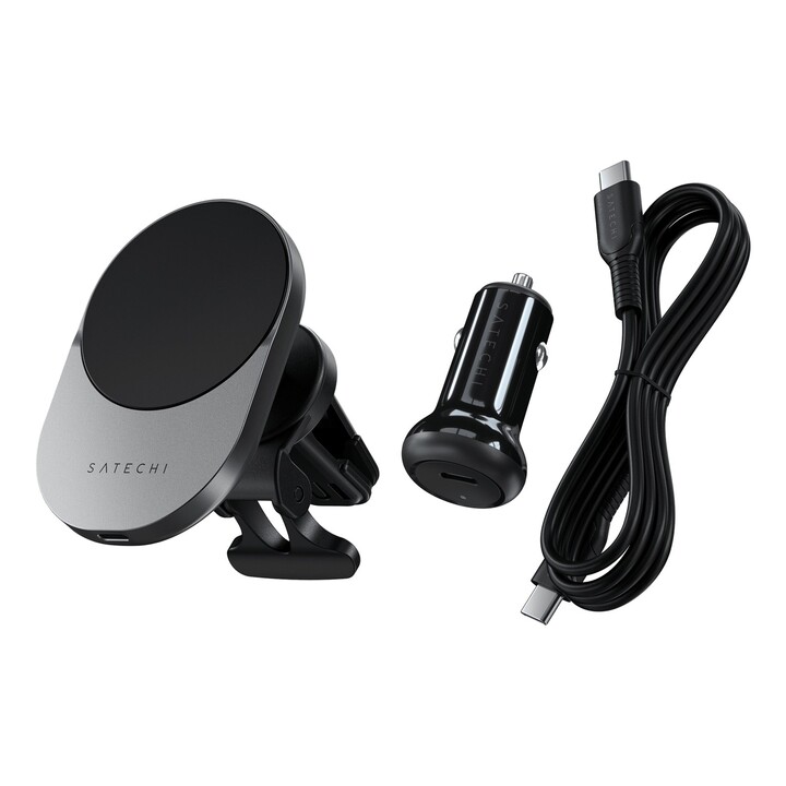 Satechi ST-Q2CCM cargador de dispositivo móvil Smartphone Negro, Gris Encendedor de cigarrillos Cargador inalámbrico Carga rápid