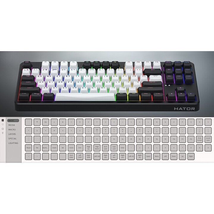 Tastiera da gioco wireless HATOR Rockfall 3 TKL USB + RF Wireless + Bluetooth QWERTY layout internazionale USA nera
