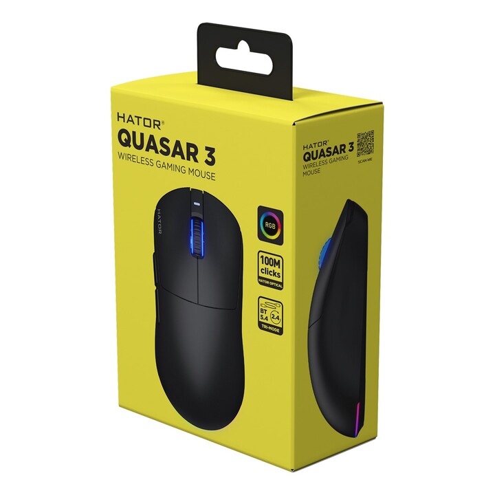 HATOR Quasar 3 Wireless Gaming Mouse Ambidextrous RF Wireless + Bluetooth + USB Type-A Optical 12000 DPI