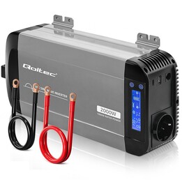 Conversor de tensão de onda senoidal pura Qoltec | 12V para 230V | 1000/2000W | LCD | USB | USB-C | Compatível com baterias de g