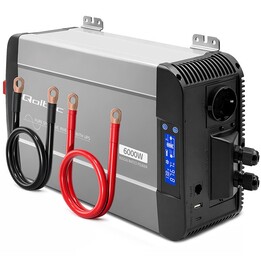 Convertidor de voltaje de onda sinusoidal pura Qoltec con UPS | 12V a 230V | 3000/6000W | LCD | USB | USB-C | Compatible con LiF