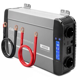 Conversor de tensão de onda senoidal pura Qoltec com UPS | 12V para 230V | 2000/4000W | LCD | USB | USB-C | Compatível com LiF
