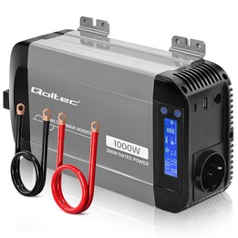 Convertitore di tensione a onda sinusoidale pura Qoltec | da 12V a 230V | 500/1000W | LCD | USB | USB-C | Compatibile con batter