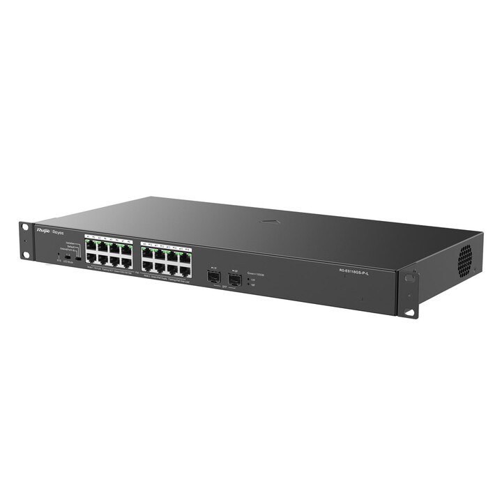 Ruijie Networks RG-ES118GS-PL Unmanaged L2 Gigabit Ethernet (10/100/1000) Power over Ethernet (PoE) Switch, Black