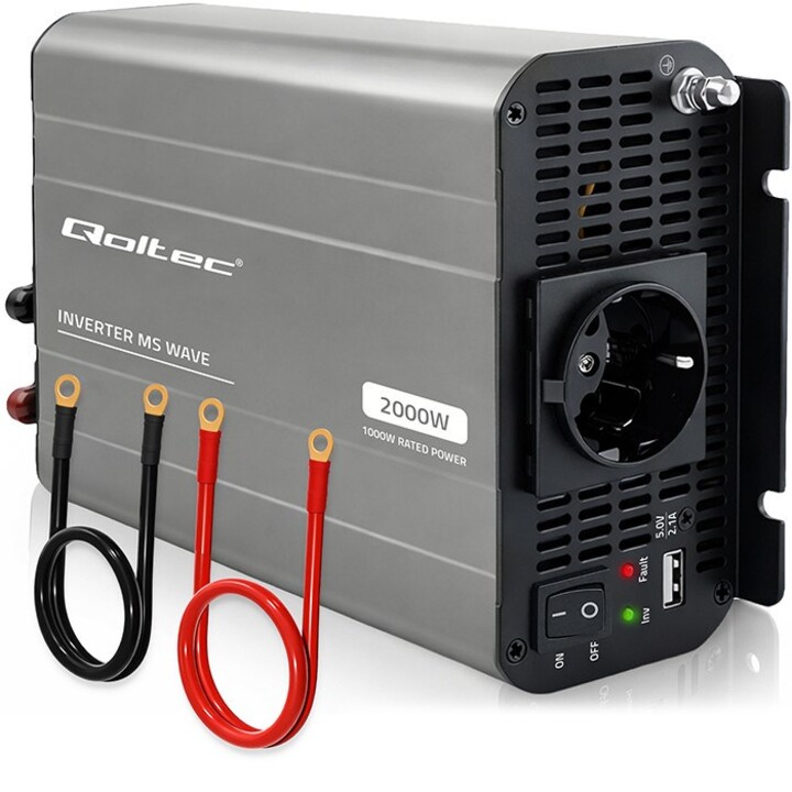 Convertitore di tensione Qoltec MS Wave | da 12V a 230V | 1000/2000W | USB | Compatibile con batterie LiFePO4 GEL AGM