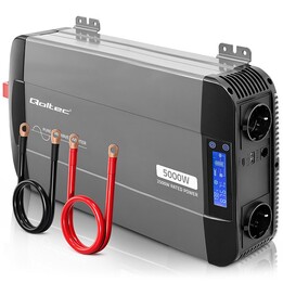 Conversor de tensão de onda senoidal pura Qoltec | 12V para 230V | 2500/5000W | LCD | USB | USB-C | Compatível com baterias de g