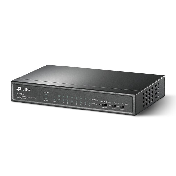 Switch TP-Link TL-SF1009P Fast Ethernet (10/100) não gerenciável com Power over Ethernet (PoE), preto