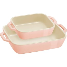 Set of 2 rectangular STAUB COOKING serving dishes, light pink.